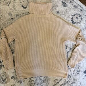 Women's Tan Turtleneck Sweater Ribbed Size L